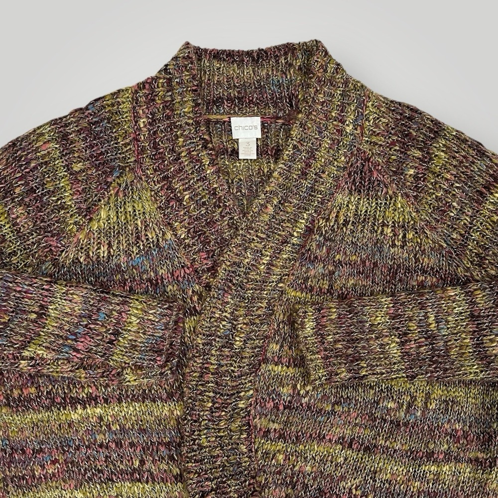 Chico's Open Front Cardigan Sweater Womans‎ XL (3) Multicolor Chunky Gold Thread